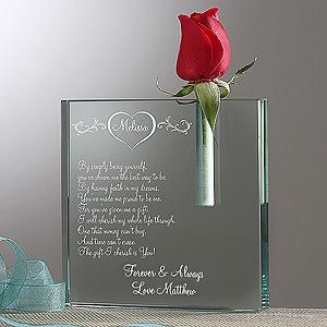Valentines Day Personalized Glass Bud Vase   I Cherish You