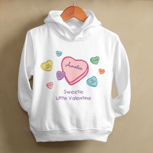 Personalized Candy Hearts Girls Valentines Day Hooded Sweatshirt