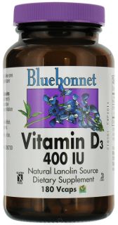 Bluebonnet Nutrition   Vitamin D3 400 IU   180 Vegetarian Capsules
