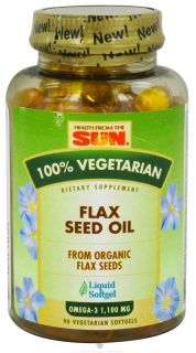 Health From The Sun   100% Vegetarian Flax Seed Oil From Organic Flax Seeds   90 Vegetarian Softgels