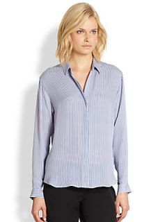 Theory Aquilina Silk Striped Shirt   Blue