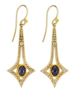 Diamond & Blue Sapphire Four Point Star Drop Earrings