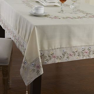 Classic Cotton linen Blend Ivory Floral Table Cloths