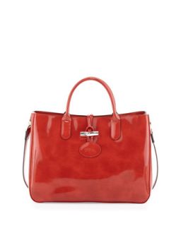 Roseau Patent Box Tote Bag, Terracotta   Longchamp