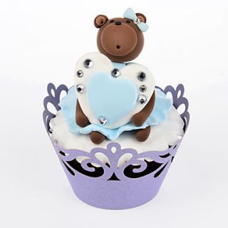 12pcs Silicone Little Bear and Purple Floral Cupcake Wrapper