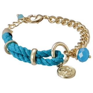 Womens Cord Chain Bracelet with Charms   Aqua/Gold