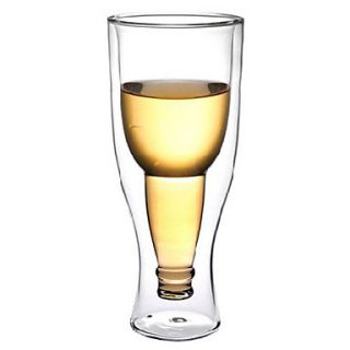 Upside Down Beer Bottle Style Double Walled Glass Cup