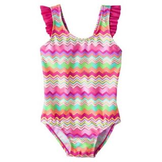 Circo Infant Toddler Girls 1 Piece Chevron Swimsuit   Pink 5T