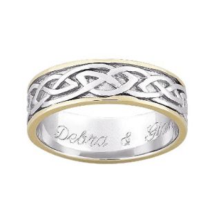 Gold Over Sterling Silver Personalized Two Tone Engraved Celtic Wedding Band   7