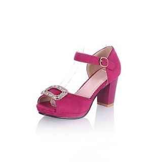 Suede Womens Chunky Heel Peep Toe Sandals with Rhinestone Shoes (More Colors)