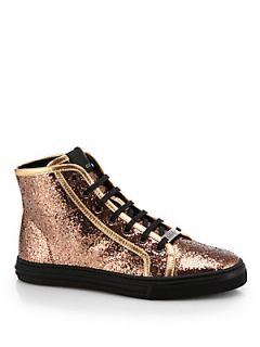 Gucci Cali Glitter High Top Sneakers   Khaki Glitter