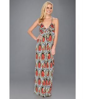 Tbags Los Angeles Deep V Neck Ruched Tube Long Dress w/ Double Braided Ties Womens Dress (Multi)