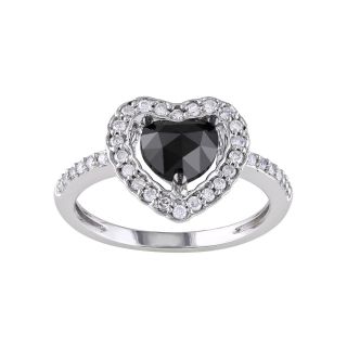 1 CT. T.W. White & Color Treated Black Diamond Heart Engagement Ring, Womens
