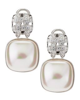 Square Mabe Pearl and CZ Earrings