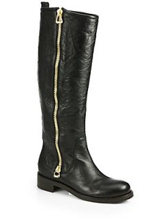 Jimmy Choo Doreen Crinkled Leather Knee High Boots   Black
