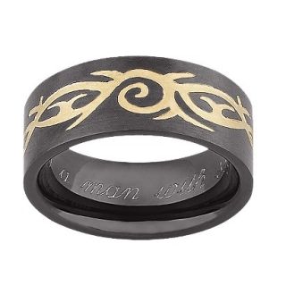 Personalized Black & Gold Stainless Steel Engraved Tribal Band   9