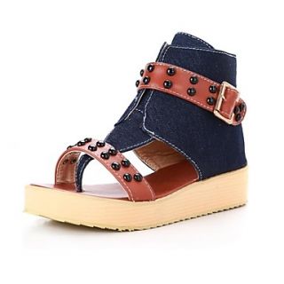 Denim Womens Wedge Heel Open Toe Sandals with Buckle Shoes (More Colors)