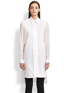 McQ Alexander McQueen Cotton & Sheer Silk Chiffon Shirtdress   White