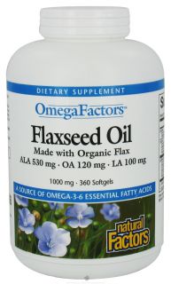 Natural Factors   OmegaFactors Flaxseed Oil Organic 1000 mg.   360 Softgels