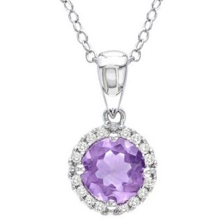 Sterling Silver Amethyst and Diamond Pendant with Chain