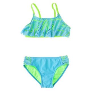 Girls 2 Piece Ruffled Bandeau Bikini Swimsuit Set   Turquoise XS