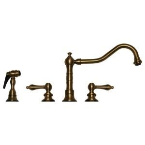 Whitehaus 2 Handle Side Sprayer Kitchen Faucet in Antique Brass WHKLV3 4400 ABRAS