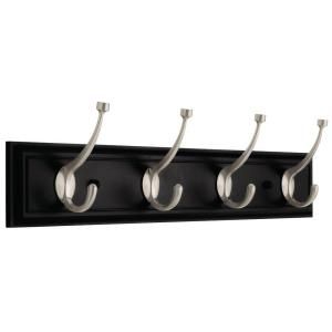 Liberty 27 in. Deluxe Decorative Hook Rail/Rack with 4 Pilltop Hooks in Black and Satin Nickel 129852