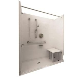 Ella Deluxe 31 in. x 60 in. x 77 1/2 in. 5 Piece Barrier Free Roll In Shower System in White with Center Drain 6030 BF 5P .75 C WH DLX