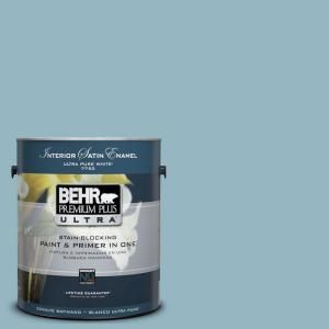 BEHR Premium Plus Ultra 1 Gal. #UL220 3 Tahoe Blue Interior Satin Enamel Paint 775401