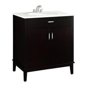 Simpli Home Urban Loft 30 in. Vanity in Espresso Brown with Quartz Marble Vanity Top in White and Undermounted Oval Sink NL CLT090201 30 2A