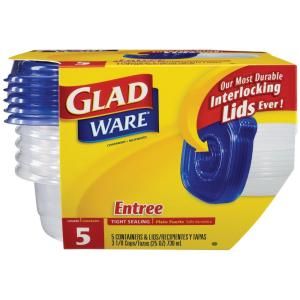 Glad 25 oz. Entree Container with Lid, Plastic, Clear, (5 Pack) CLO 60795