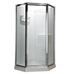 American Standard Prestige 16.6 in. x 24.1 in. x 16.6 in. x 68.5 Height Neo Angle Shower Door in Silver and Clear Glass AMOPQF2.400.213