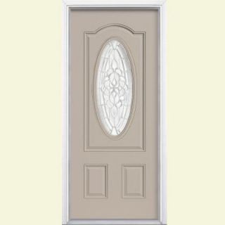 Masonite Oakville Three Quarter Oval Lite Painted Smooth Fiberglass Entry Door with Brickmold 34092