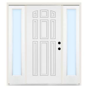 Premium 9 Panel Primed Steel White Left Hand Entry Door with 14 in. Clear Glass Sidelites and 6 in. Wall ST90 PR S14CL 6LH