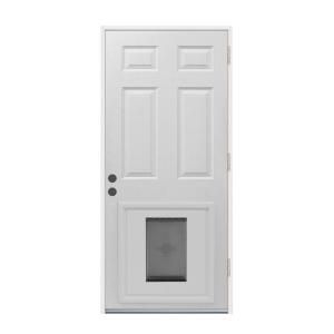 JELD WEN 6 Panel Primed White Steel Entry Door with Large Pet Door THDJW204000001