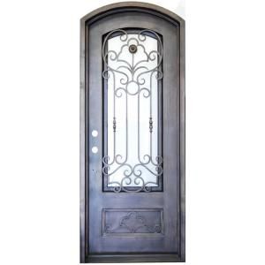 Trento 38 in. x 96 in. Copper Prehung Right Hand Inswing Wrought Iron Single Arch Top Entry Door TR124 2