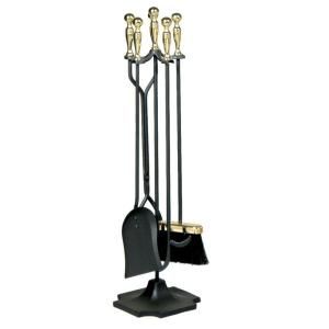 UniFlame Polished Brass and Black 5 Piece Fireplace Tool Set T51030PK