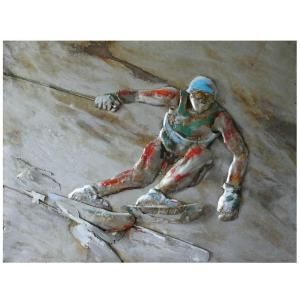 Yosemite Home Decor 47 in. x 35 in. Diversion II Skier Hand Painted Contemporary Artwork PAP110601