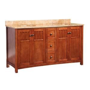 Foremost Knoxville 61 in. W x 22 in. D Vanity in Nutmeg with Stone Effects Vanity Top in Tuscan Sun KNCASETS6122D