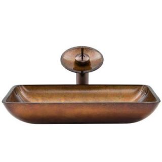 Vigo Rectangular Glass Vessel Sink in Russet Glass and Waterfall Faucet Set in Oil Rubbed Bronze VGT007RBRCT