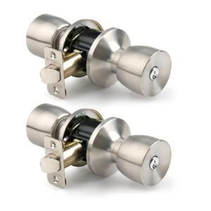 Brinks Home Security Keyed Twin Pack 2 Satin Stainless Steel Bell Knobs 2703 130