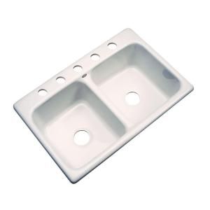 Thermocast Newport Drop in Acrylic 33x22x9 in. 5 Hole Double Bowl Kitchen Sink in Bone 40501