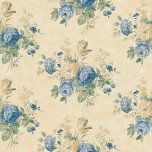 The Wallpaper Company 56 sq. ft. Blue and Yellow Victorian Floral Bouquet Wallpaper WC1282680