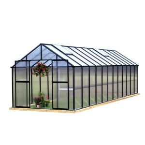 Monticello 24 ft. x 8 ft. Black Electrostatically Painted Aluminum 8 mm Twin Wall Polycarbonate Greenhouse MONT 24 BK PREMIUM