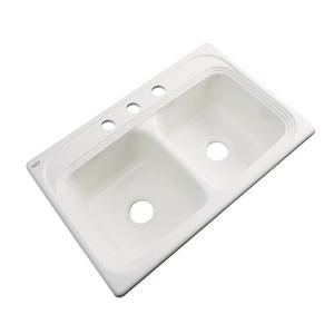Thermocast Chesapeake Drop in Acrylic 33x22x9 in. 3 Hole Double Bowl Kitchen Sink in Bone 43301
