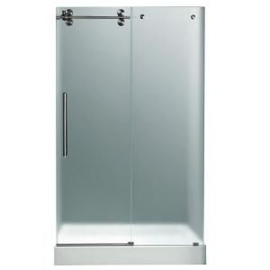 Vigo 60 in. x 80 in. Frameless Pivot Shower Door in Stainless Steel and Frosted Glass with White Base with Center Drain VG6041STMT60LWM