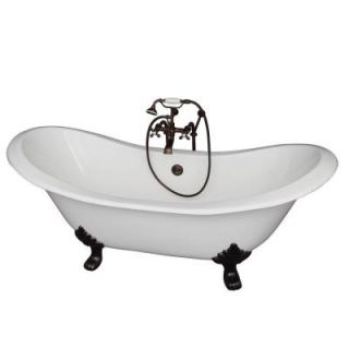 Barclay Products 5.92 ft. Cast Iron Double Slipper Bathtub Kit in White with Oil Rubbed Bronze Accessories TKCTDSN ORB2