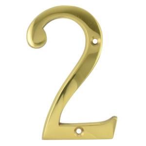 Copper Mountain Hardware 4 in. Polished Brass House Number 2 HWM0495US3