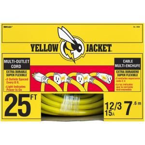 YELLOW JACKET 25 ft. 12/3 STW 3 Outlet Extension Cord with Powerlite Indicator 2830