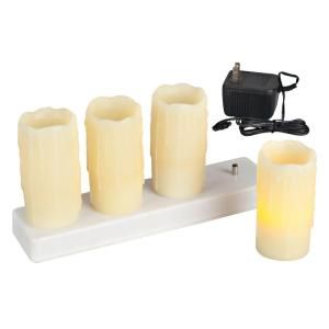4 in. Ivory Pillar LED Candles with Rechargeable Base (Set of 4) 35987